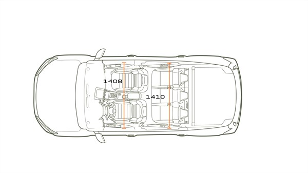 Техничка скица на погледот одозгора на Dacia Jogger со означени внатрешни простори.