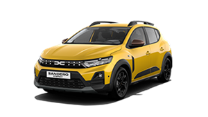 Жолт Dacia Sandero Stepway прикажан од напред лево.